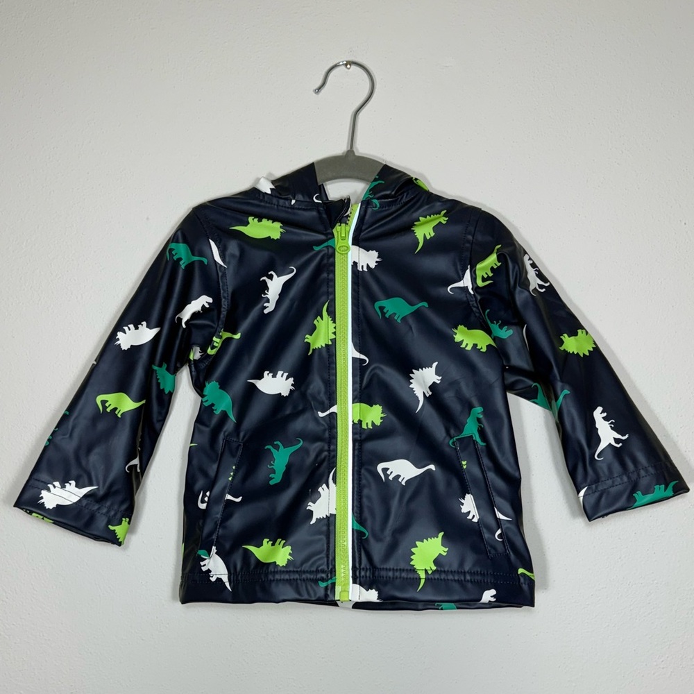 Kids Dinosaur Print Rain Jacket - Navy, Green and White Size 18 Months Like New